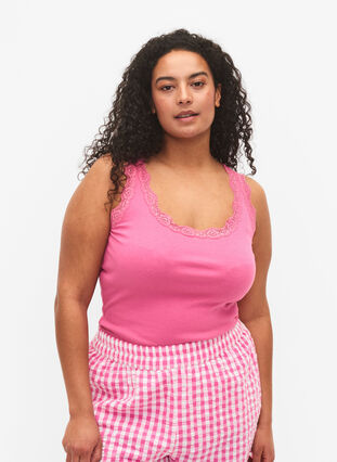Top with lace trim, Pink, Model image number 0