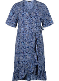 Printed wrap dress with short sleeves , M. Blue Graphic AOP, Packshot