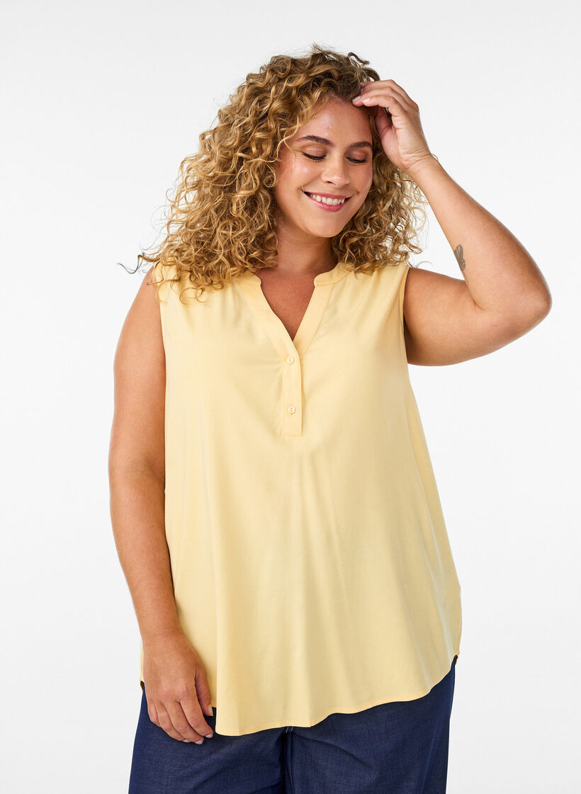 Sleeveless viscose blouse, Yellow, Model image number 0