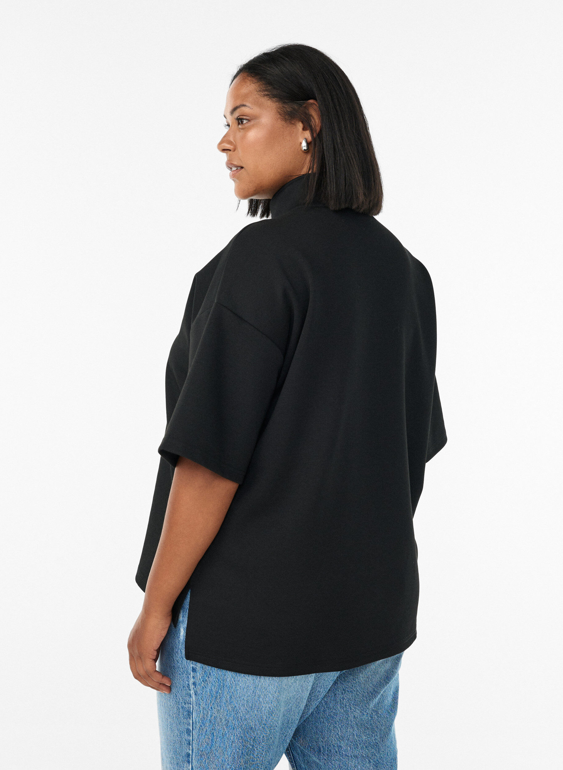 Zizzifashion Short-sleeved sweatshirt with a high collar, Black, Model image number 2