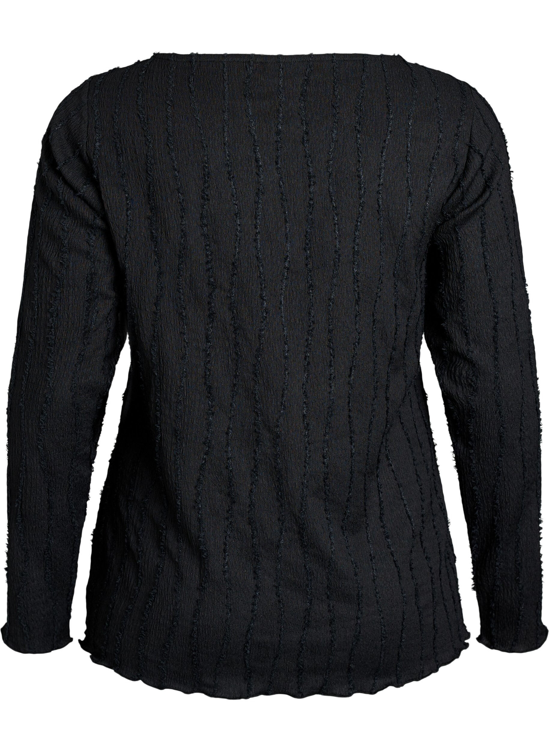 ZizzifashionJersey blouse with a wavy texture, Black, Packshot image number 1