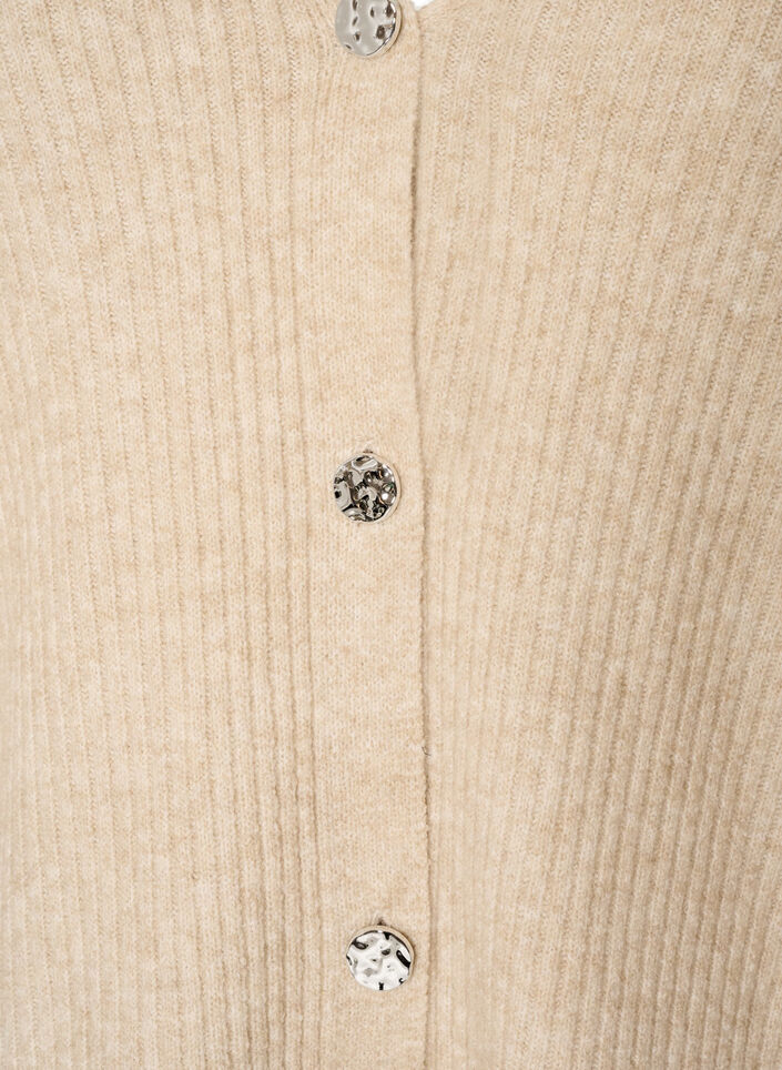 Cardigan with V-neck and ribbed texture, Beige, Packshot image number 2