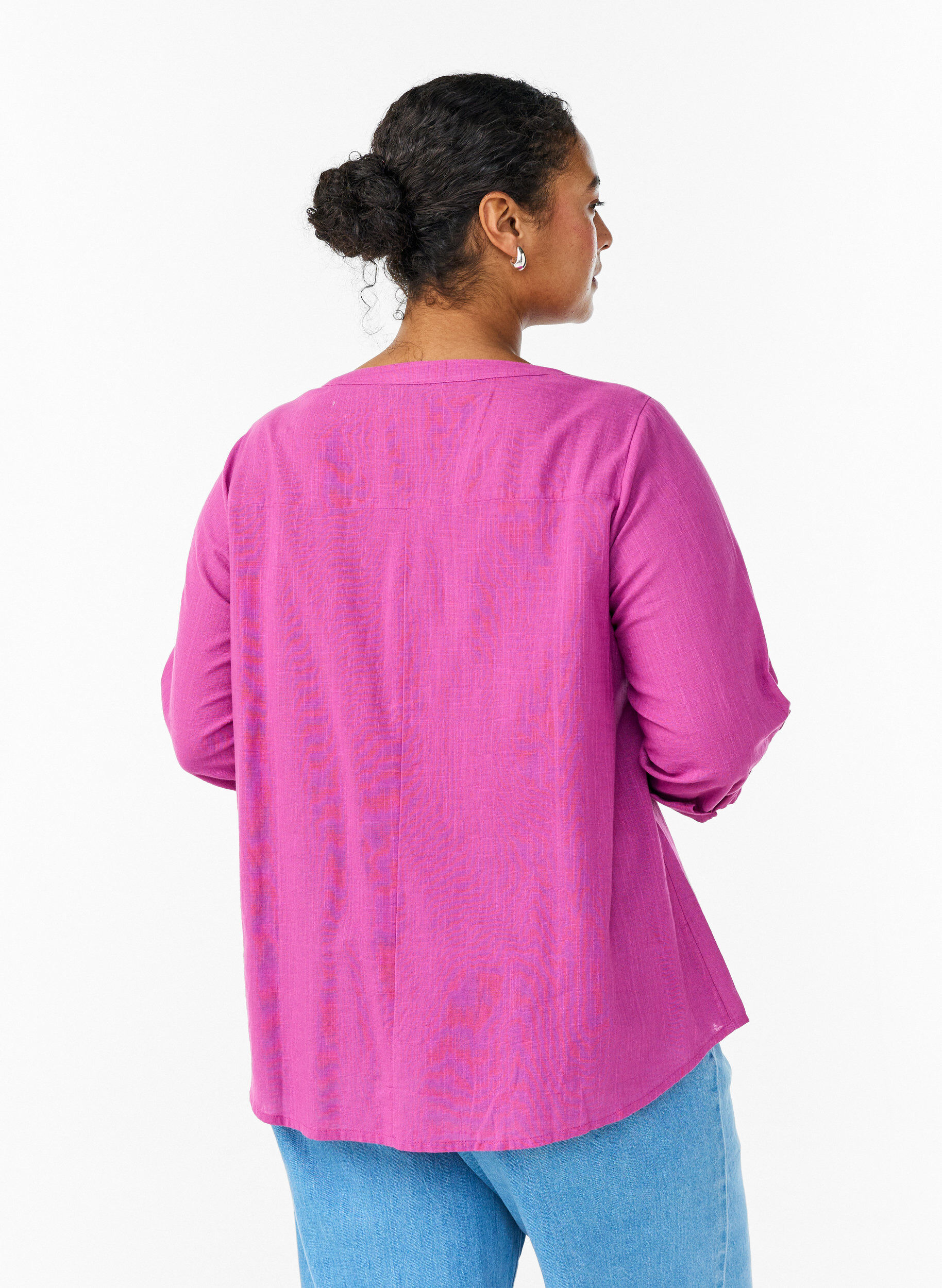 ZizzifashionCotton shirt blouse with V-neck, Pink, Model image number 2