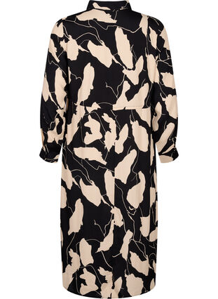 Long-sleeved midi dress in viscose with print, Black AOP, Packshot image number 1