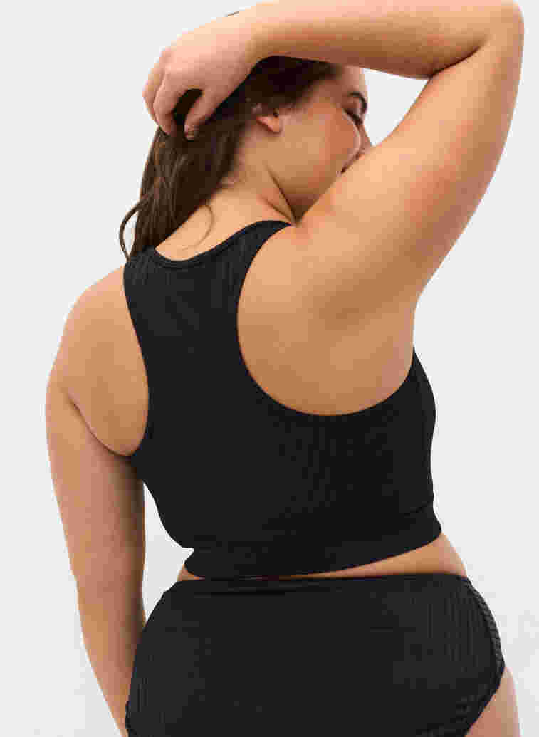 Bikini top in rib with mesh, Black, Model image number 1
