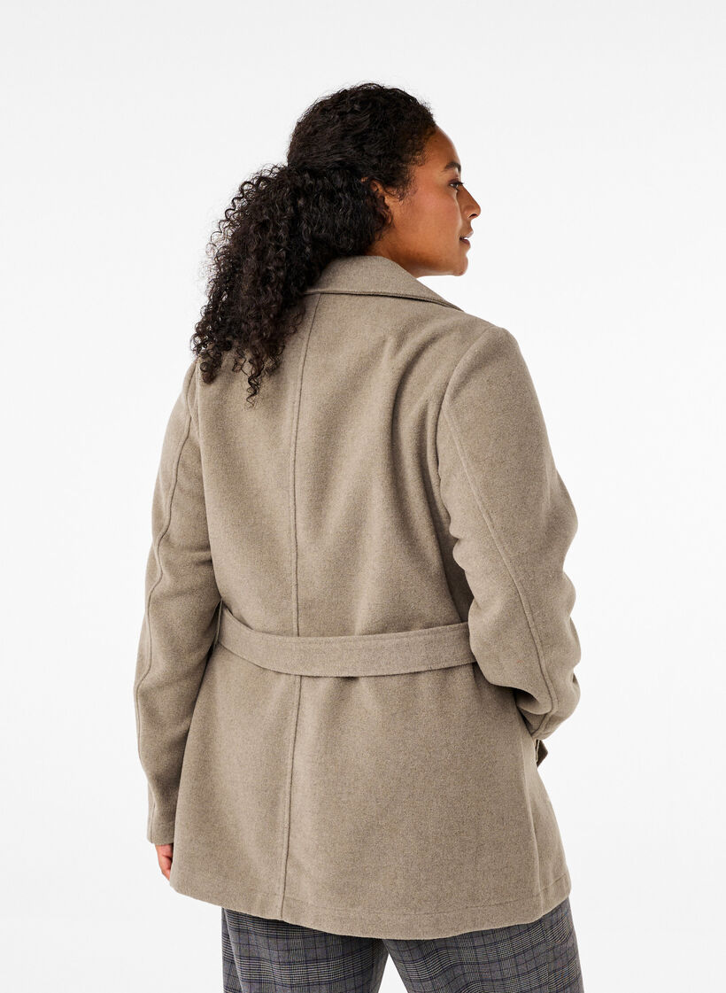 Short wool jacket with belt, Desert Taupe Mel., Model image number 1