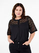 Shirt blouse with short lace sleeves, Black, Model image number 0