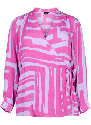 Printed wrap blouse in viscose, Rose Violet AOP, Packshot image number 0