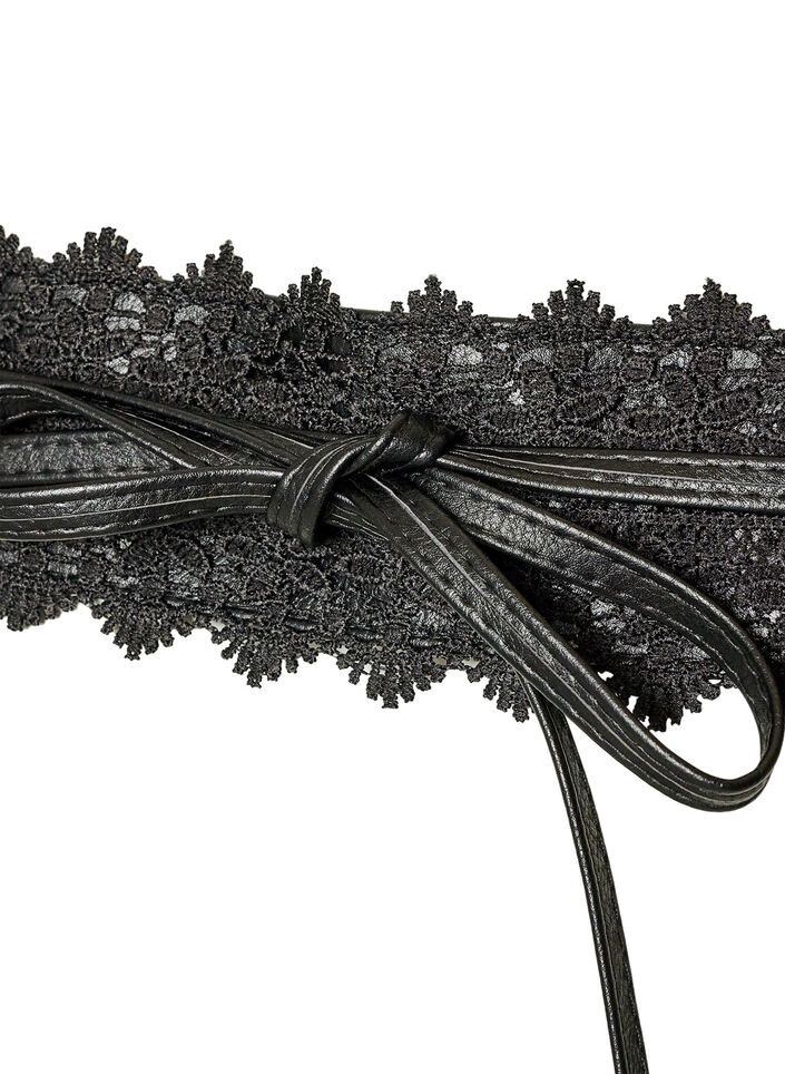 Waist belt with lace and tie fastening, Black, Packshot image number 2