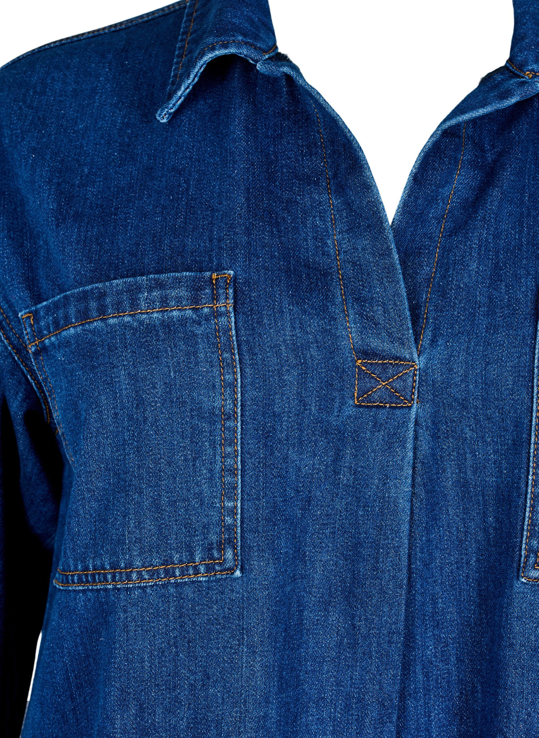 Zizzifashion Denim blouse with collar, Unwashed, Packshot image number 2