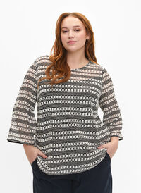 Crochet blouse with 3/4 sleeves, Black White, Model