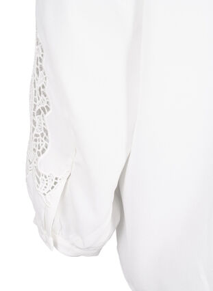 Long sleeve blouse with crochet details, Bright White, Packshot image number 4