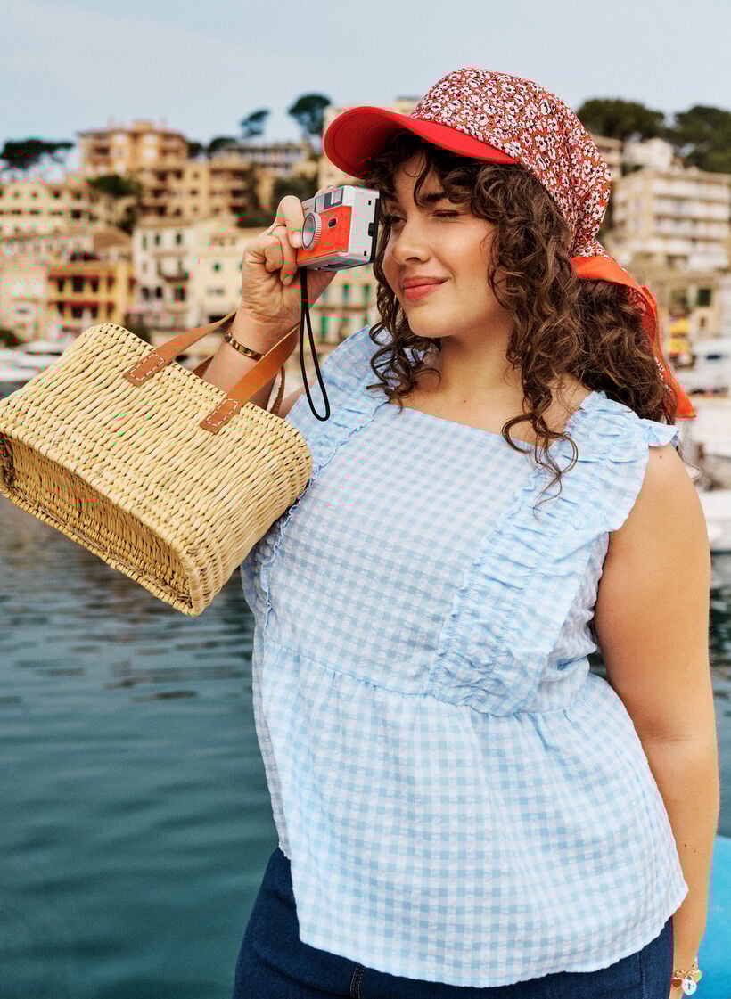 Top with checks and ruffle details, Light Blue, Image image number 0
