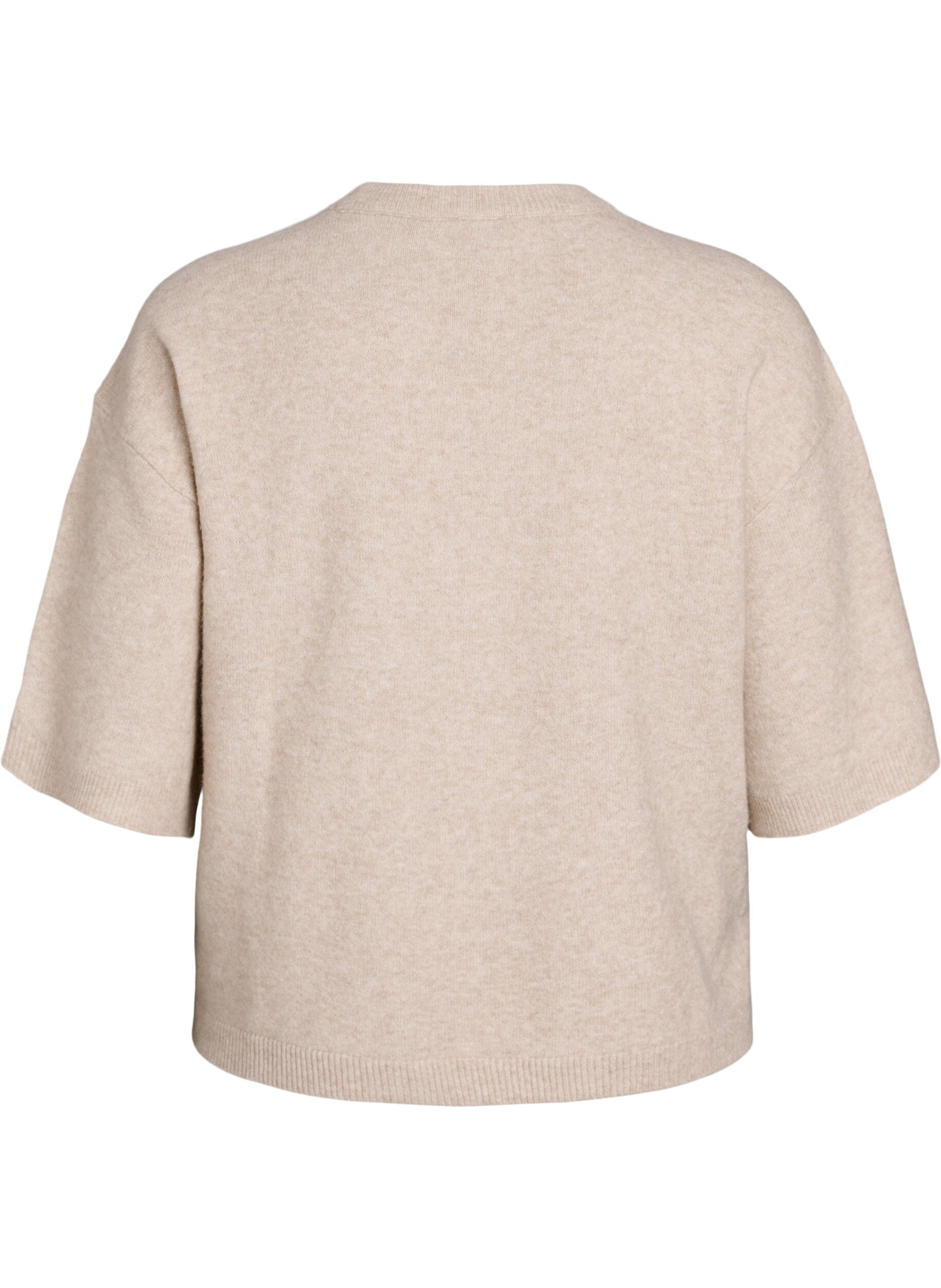 ZizzifashionLoose knitted blouse with short sleeves, Beige, Packshot image number 1