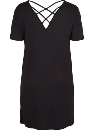 Short-sleeved viscose dress with back detail, Black, Packshot image number 1