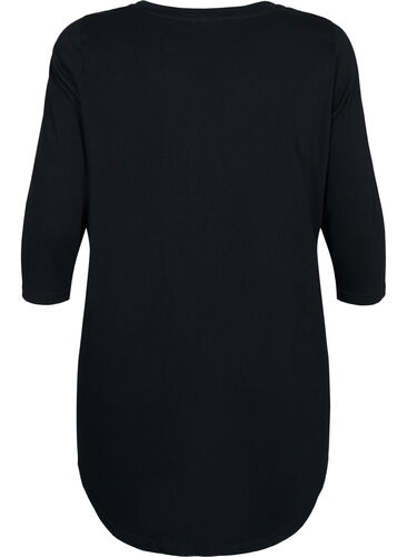 Cotton t-shirt with 3/4 sleeves, Black, Packshot image number 1