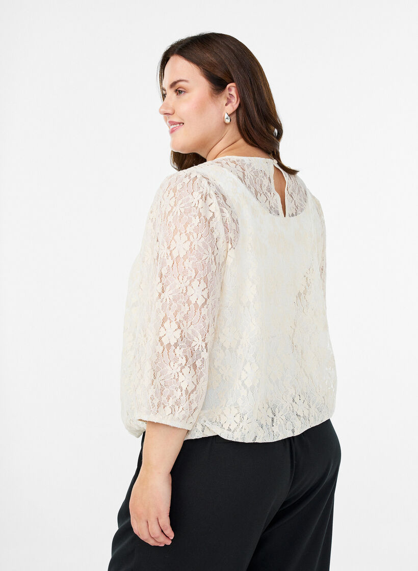 Lace blouse with 3/4 sleeves, Vanilla, Model image number 2