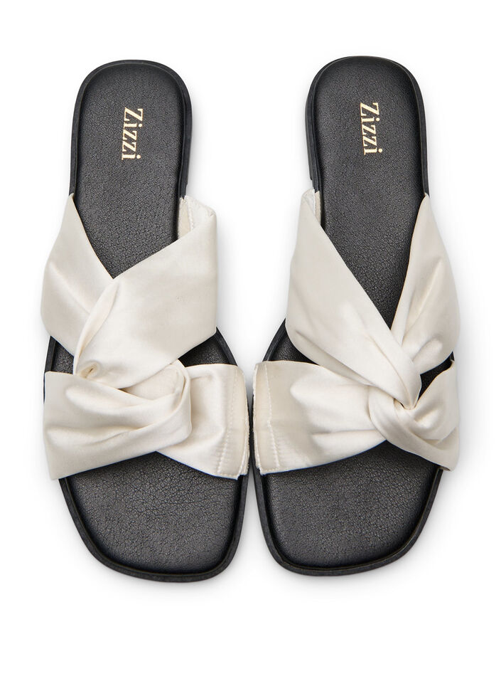 Flat sandals with crossed satin straps, Vanilla, Packshot image number 2