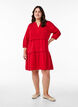 3/4 sleeve cotton dress with ruffles, Red, Model image number 1