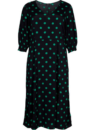 Polka dot viscose midi dress, Black Jol Green Dot, Packshot image number 0