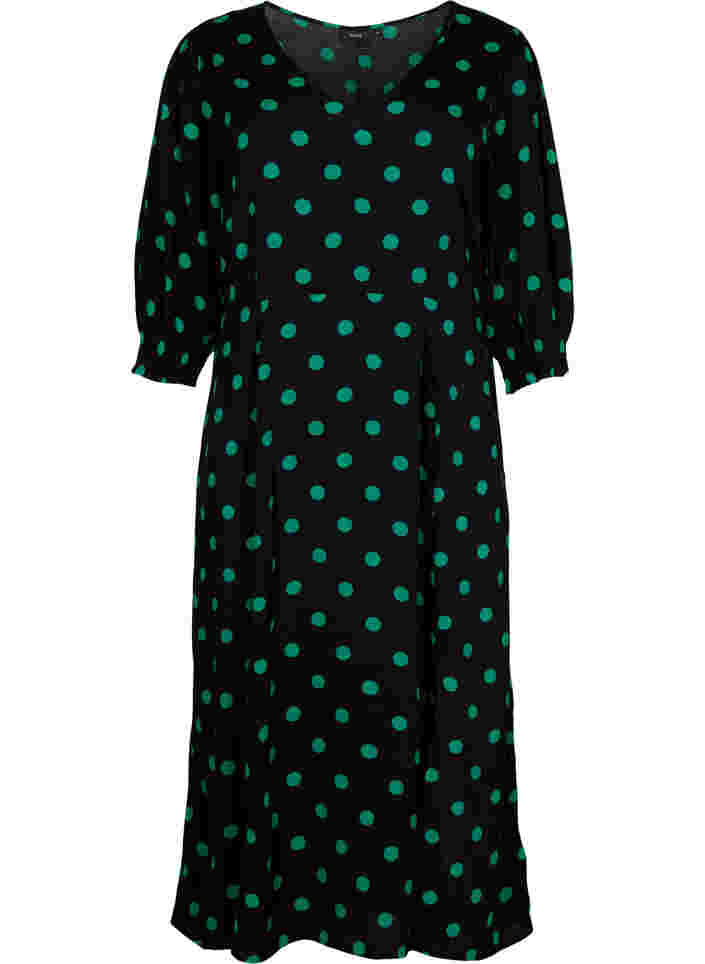 Polka dot viscose midi dress, Black Jol Green Dot, Packshot image number 0