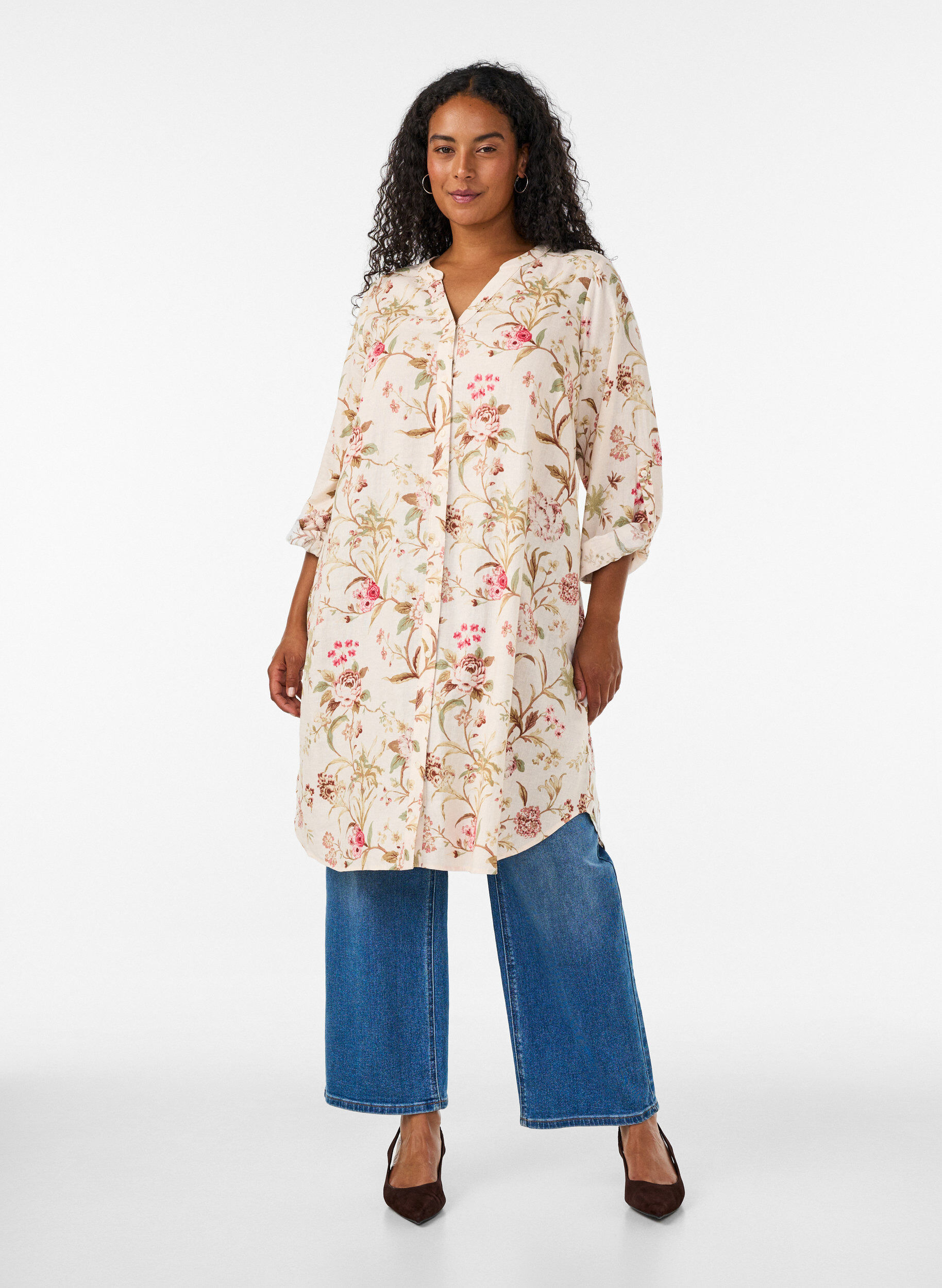ZizzifashionLong shirt in linen and viscose, Vanilla, Model image number 1