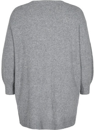 Long knitted cardigan with zip and pockets, Medium Grey Melange, Packshot image number 1
