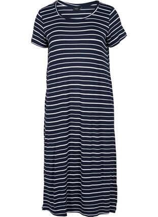 Striped short-sleeved midi dress, Night Sky Stripe, Packshot image number 0