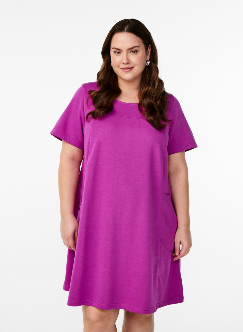 Jersey dress with short sleeves and pockets, Purple, Model image number 0