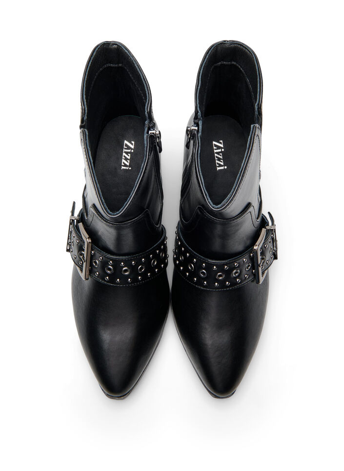 Leather ankle boot with strap and studs, Black, Packshot image number 2