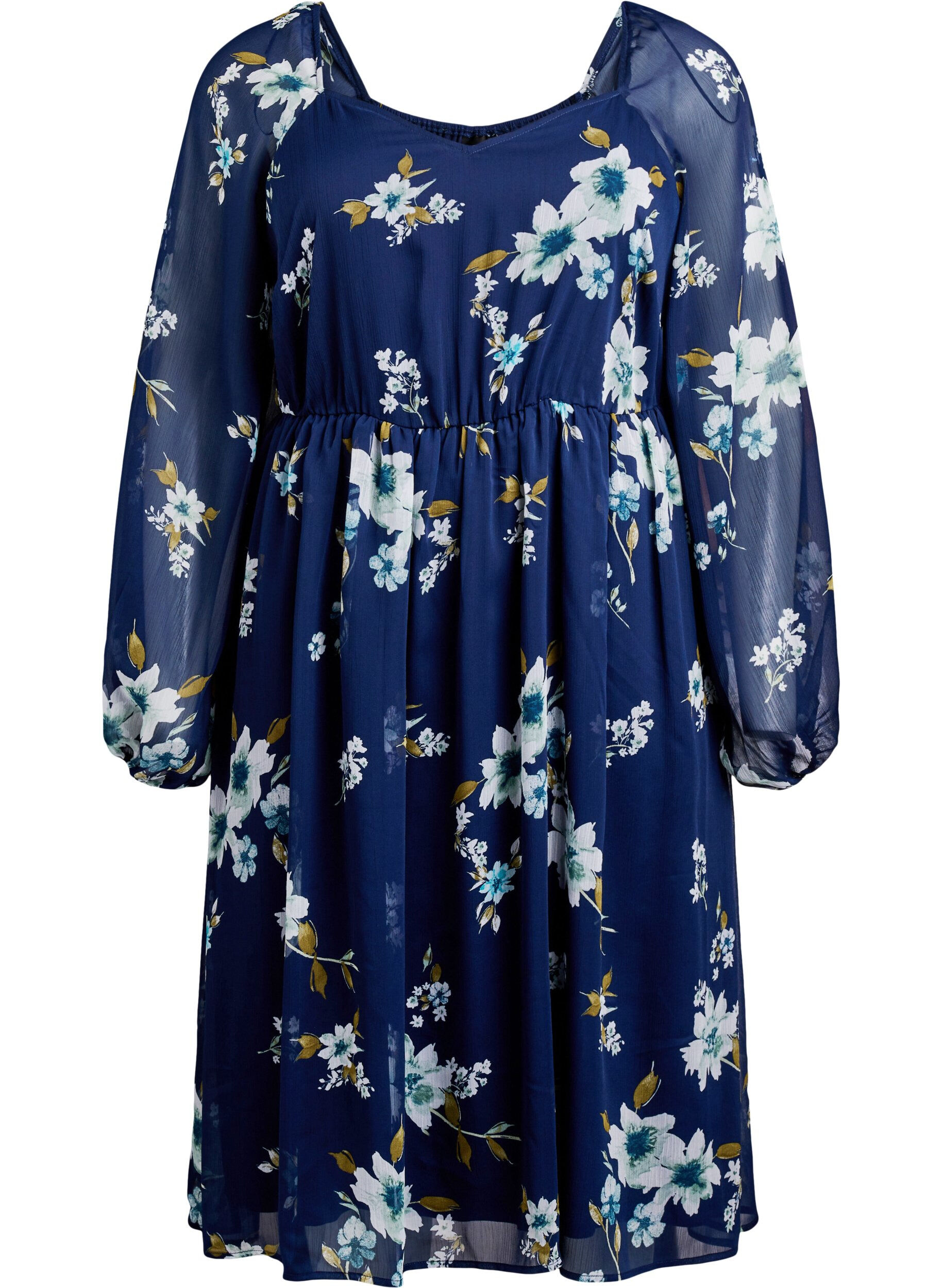 ZizzifashionChiffon party dress with long sleeves, Blue, Packshot image number 0