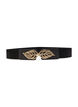 Elastic waist belt with gold-coloured leaf buckle, Black, Packshot image number 0