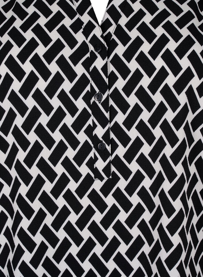 Blouse with short sleeves and v-neck, Black Graphic AOP, Packshot image number 2