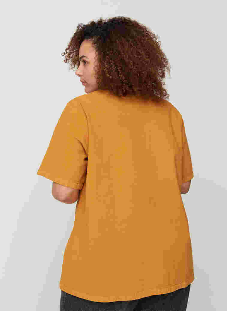 Short-sleeved blouse in cotton, Buckthorn Brown, Model image number 1