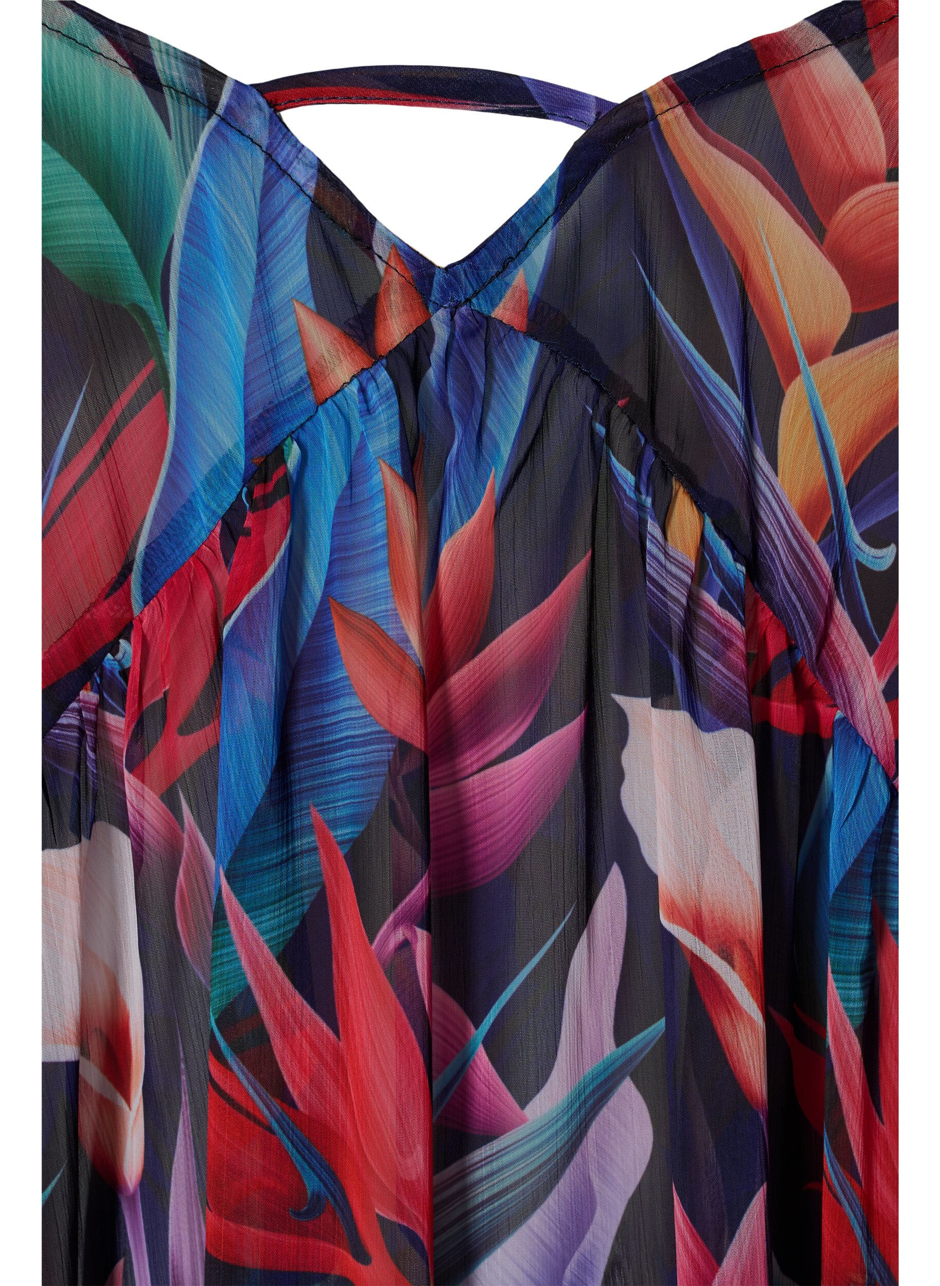 Zizzifashion Floral printed beach dress with straps, Bright Leaf, Packshot image number 2