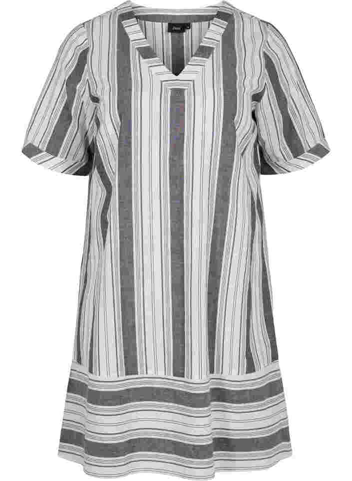 Striped cotton dress with short sleeves, Black Stripe, Packshot image number 0