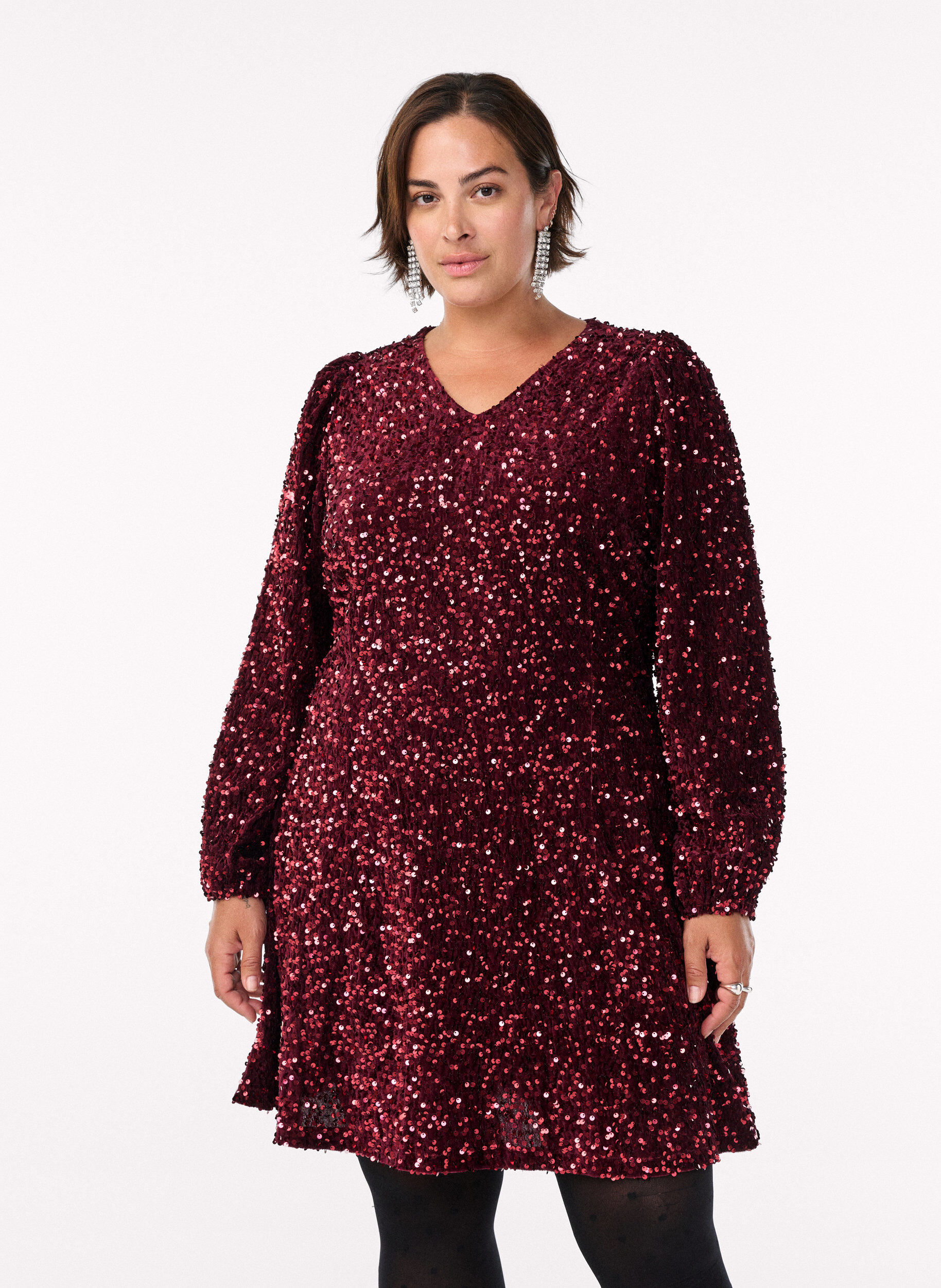 Zizzifashion Short A-line sequin dress, Red, Model image number 0