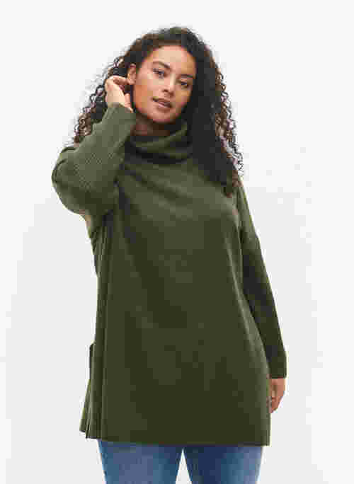 Melange knitted poncho with turtleneck