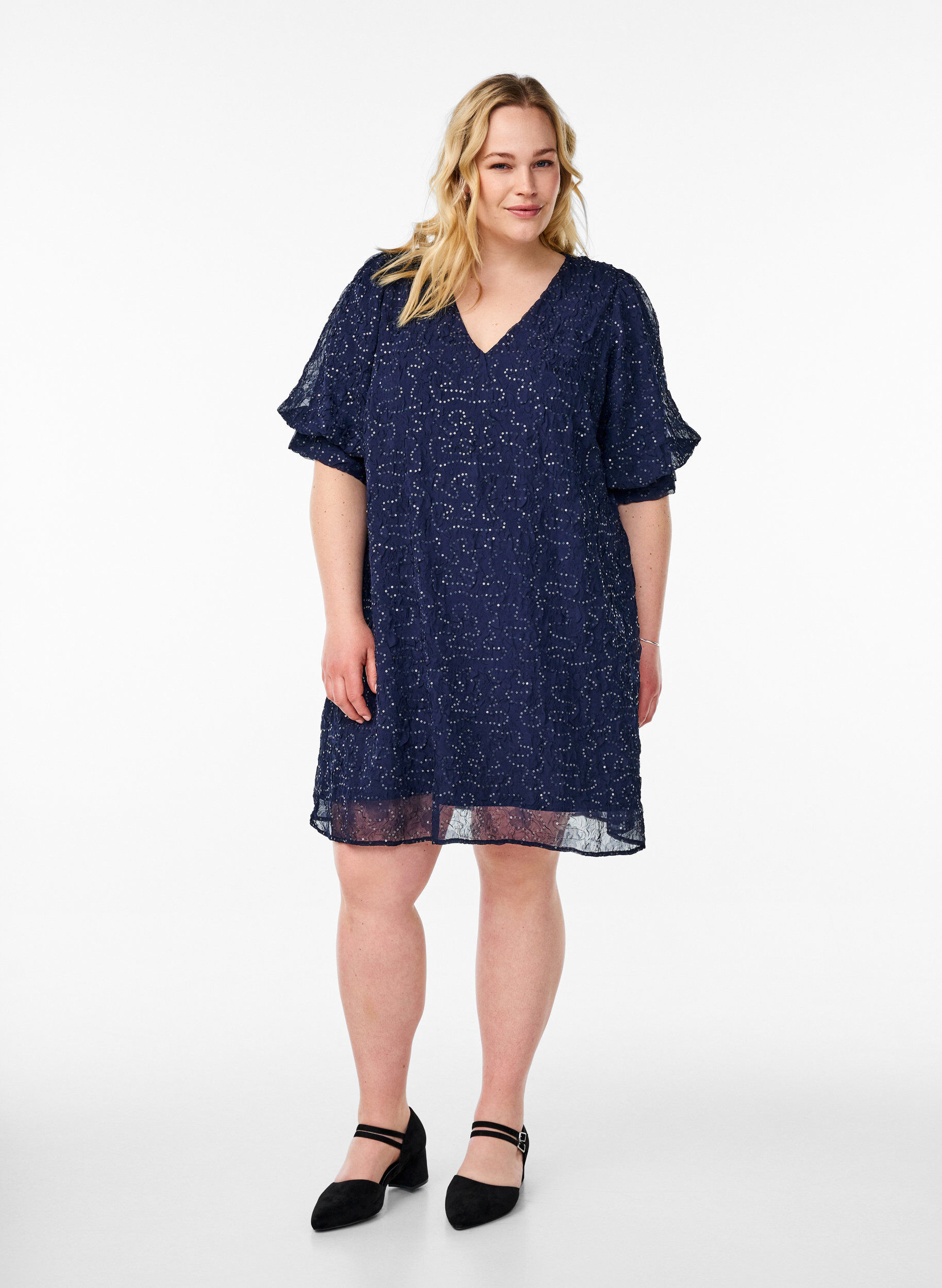 Zizzifashion Short party dress with sequins, Blue, Model image number 1