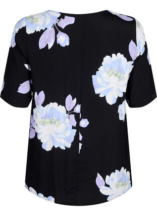 Short sleeve viscose Blouse with print, Black Big Flower AOP, Packshot image number 1