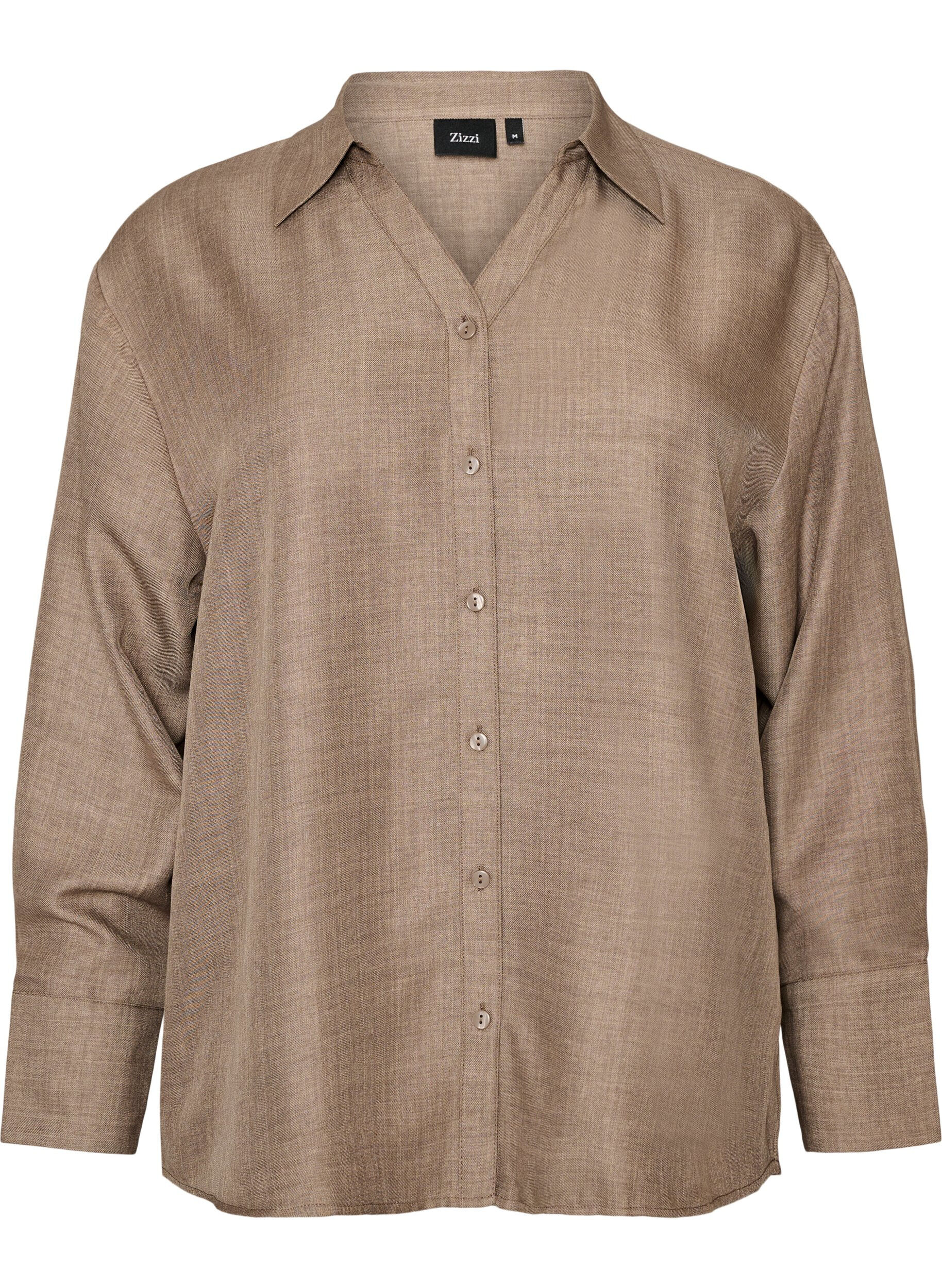 ZizzifashionLoose shirt with V-neck, Brown, Packshot image number 0