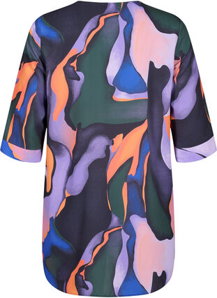 Printed tunic with 3/4 sleeves and v neck, Big Scale Print, Packshot image number 1