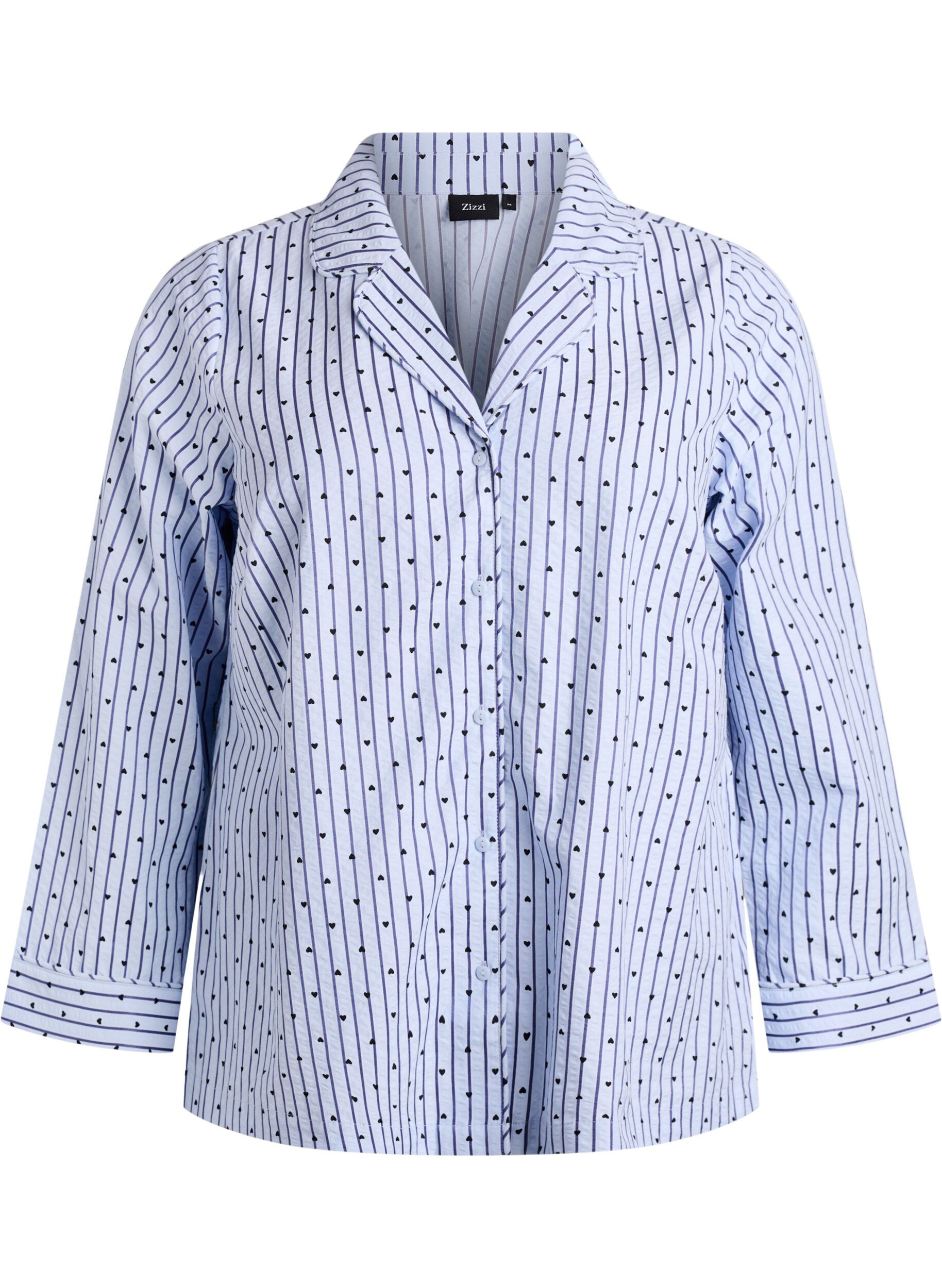 Zizzifashion Seersucker pyjama shirt with long sleeves, Light Blue, Packshot image number 0