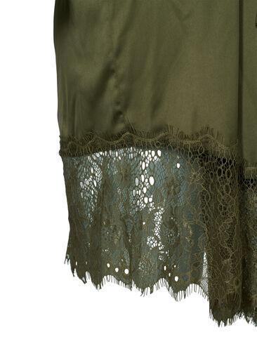 Dressing gown with lace details and tie belt, Military Olive ASS, Packshot image number 3
