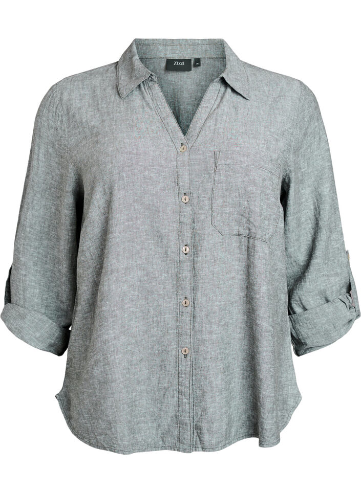 Shirt in linen and viscose with 3/4 sleeves, Green, Packshot image number 0
