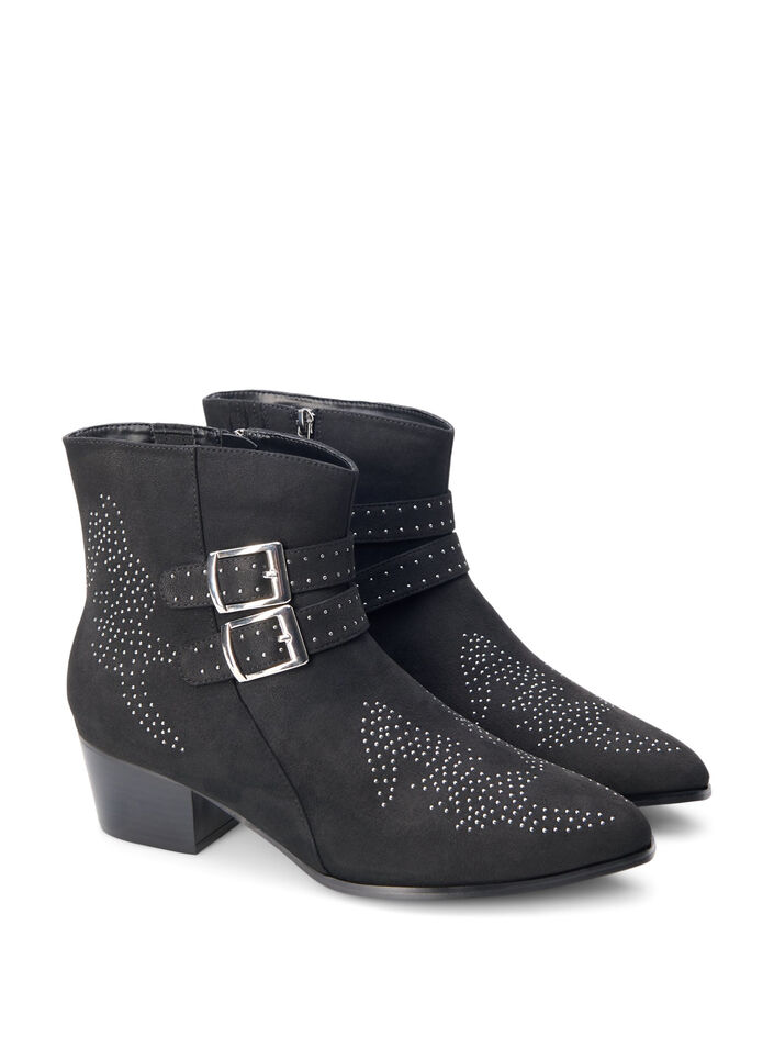 Wide fit - Short boot with studs and buckles, Black, Packshot image number 1