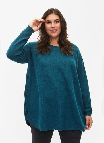 Marled knitted sweater with button details, Deep Lake Mel., Model image number 0