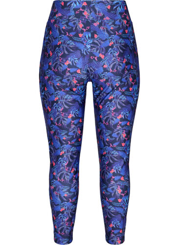 Workout leggings with 7/8 length and print, Blue Leaf AOP, Packshot image number 1