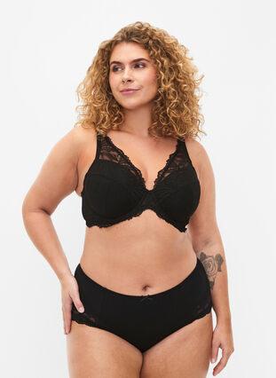 Padded lace bra with underwire, Black, Model image number 2