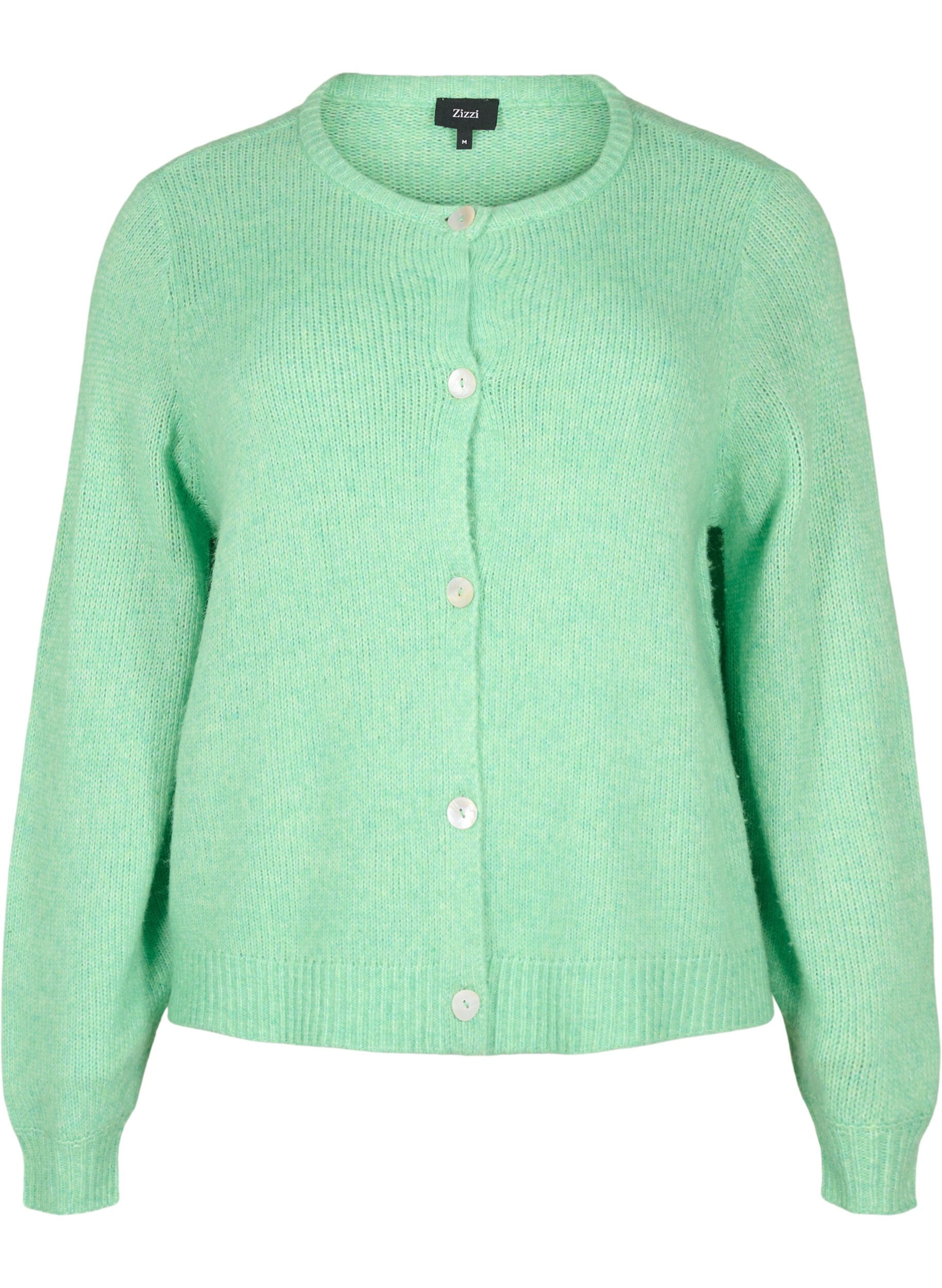 Zizzifashion Knitted cardigan with wool and buttons, Light G. Green Mel., Packshot image number 0